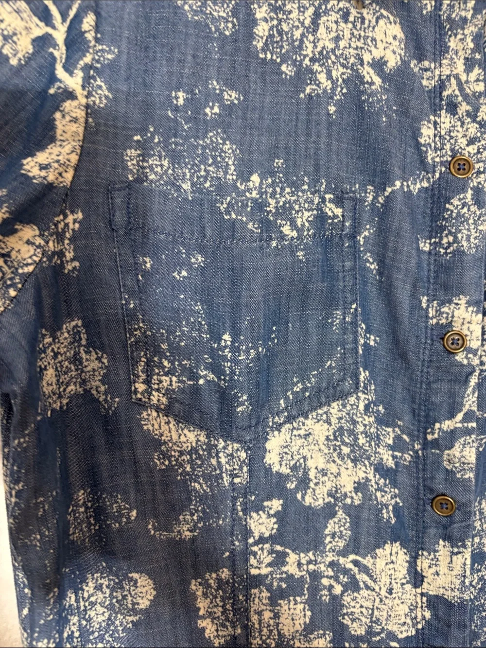 Chico's Blue Floral Chambray Denim Maxi Shirt Dress Split Hem Size 1 | Med - Picture 5 of 7